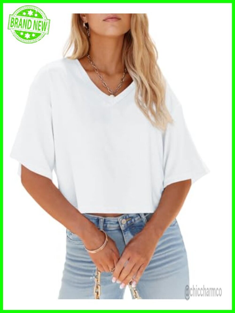 Womens V Neck Cropped T Shirts Summer Casual Crop Top Half Sleeve Solid Basic